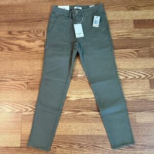 NWT Kensie Utility Chino Khaki Pants Women’s 2/26 Olive Green Raw Hem